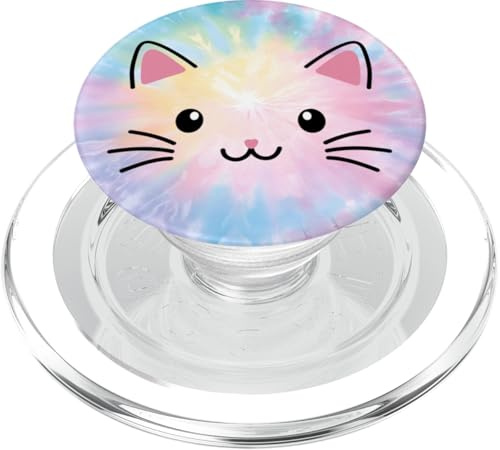 Pastel Cat Cell Phone Grip Cute Kawaii Cat Face Rainbow Cat PopSockets PopGrip for MagSafe