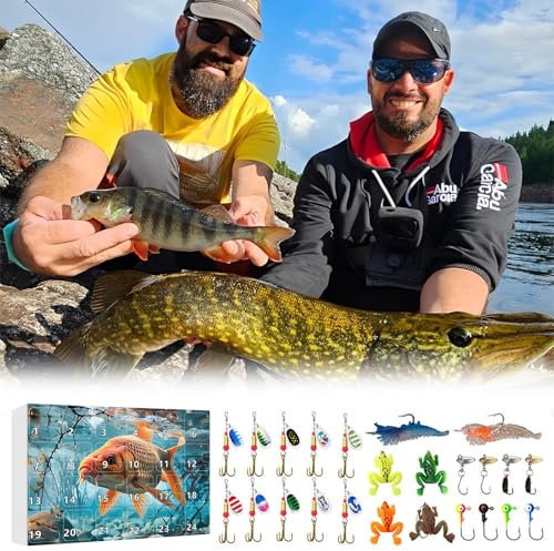 Stopwatch with Countdown Timer Fishing Advent Calendar 2024 Adult Men Teen Boys Fishing Advent Calendarfor Freshwater Saltwater Soft Plastic For Father Boyfriend Granpa BA Advent (Blue, 18X26CM)