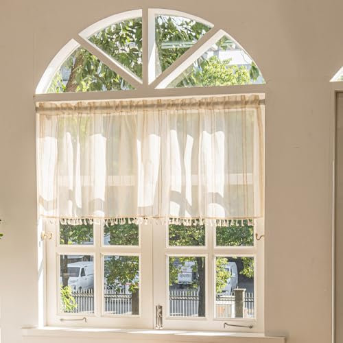 Hoisy Kurze Gardinen für Küche Vorhänge Küche Tür Gardinen Kurz Landhausstil Fenster Deko H77 X B130 cm 1 Pack