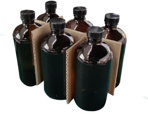 KINEPHARMA Botella Ambar 500 ml Pack 6 Unidades con Tapón de Rosca | Botellas Hermeticas para Laboratorio, Liquidos, Aceites Esenciales