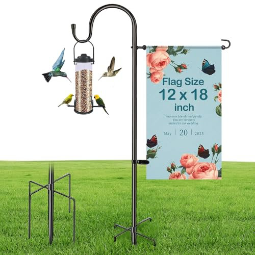 IVOODi Gartenflaggenständer mit Schäferhaken-Design, 122 cm, robuste 1,27 cm dicke Metallstange, wetterfest, für 30,5 x 45,7 cm Flaggen und Solarleuchten, rostbeständige Rasendekoration