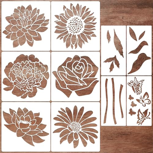 JSRQT 10 Stück Große Blumen Schablonen zum Malen, Wiederverwendbare DIY Gänseblümchen & Sonnenblumen Malschablonen, Vorlagen für Gartenzäune, Holz, Boden, Heimdekoration (30x30 cm)