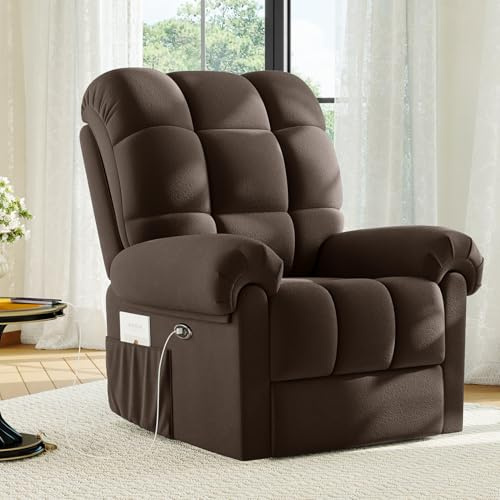 Welzona Electric Recliner Chair, Teddy Armchair Recliner, Arm Chairs, Brown | Comfy Reclining Chairs for Elderly, Adults Electric Recliner Armchair with Any Position, USB Port, Arm Chairs for Living Room