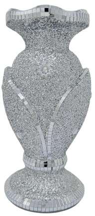 Silver Crushed Diamond Glitter Vase Mirrored Sparkle Flower Pot Ornament Handmade Luxury Ceramic Decoration for Home, Wedding, or Gift Size:30x15x15cm