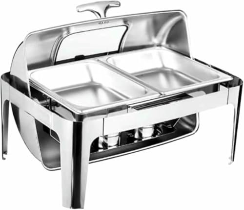 GUHPZA Chafing Dish Buffet-Set, Heizung Und Isolierung, Fünfteiliges Set Mit Speise- Und Wasserschale, Halterung, Abdeckung, Brenner, 9 L, Rechteckig, Mit Sichtglas F,one
