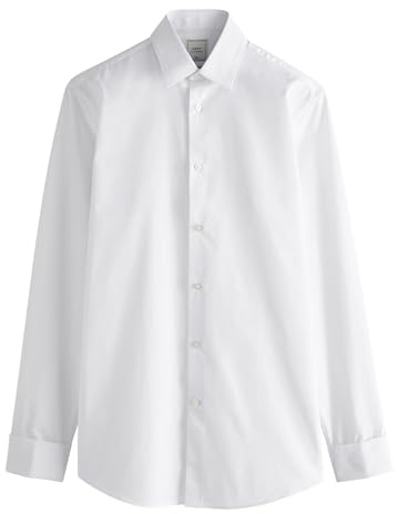 NEXT Herren Schmale Passform Easy Care Slim Fit Hemd, Doppelmanschette Weiß 44