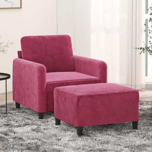 Qnhdfrt Sessel mit Hocker 60 cm Weinrot Samt Relaxsessel für Wohnzimmer Balkon oder Jugendzimmer mit bequemer Sitzfläche und robustem Gestell