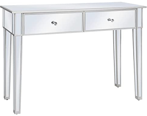 Yunovire Console moderne en miroir 106,5 x 38 x 76,5 cm, cadre en MDF avec verre, élégante pour chambre à coucher, couloir, salon avec deux tiroirs