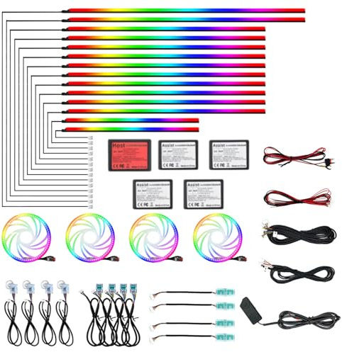 Bphuny 30 in 1 593 LEDs Glasfaser-Ambientebeleuchtung mit verschiedenen Modi, Musik und dynamischem Regenbogenrhythmus, RGB-Neonlichter für alle Autos