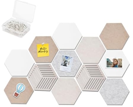 Groß Filz Pinnwand Sechseckige 12 Stück 30 * 26cm Korkplatte Filzplatte Korktafel, Filz Bulletin Memotafeln Memo Notizbrett, Multifunktion Korkwand Filzfliesen Wandpaneele für Wanddeko im Küche,Büro