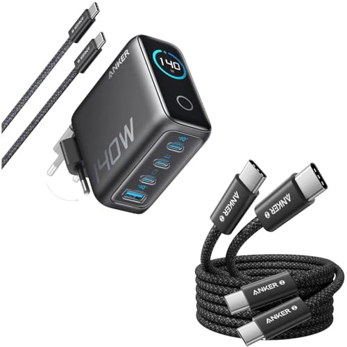 Anker 240W USB C Kabel [2 Stück 1,8m]+Anker 140W USB C Ladegerät 4-Port