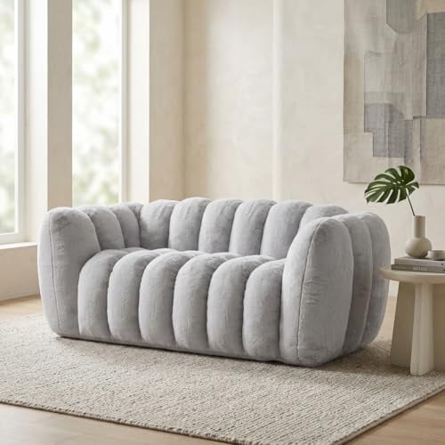 Fiximaster Sitzsack XXL Erwachsene - 117cm Bequemer 2-Sitzer Bean Bag aus Luxuriösem Kunstfell, Geräuschloser Loungesessel mit Rücken- und Armlehnen & Schaumstoff-Füllung für Wohnzimmer,Grau