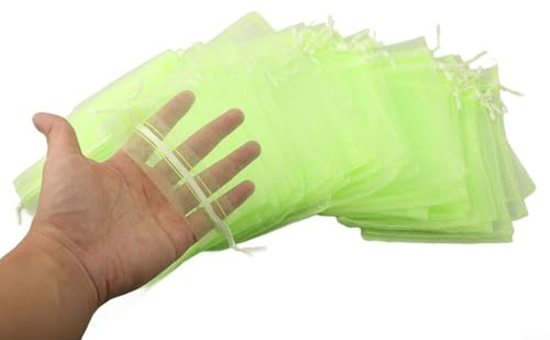 100-Pack Fruit Protective Mesh Bags for Trees – Soft Gauze Netting with Drawstring, 3 Sizes (7x9cm/10x12cm/13x18cm), Green(L)