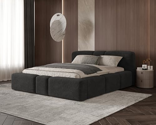 Chilly. Polsterbett Monte - Bett 140x200 cm- Bettkasten und Stauraum - Doppelbett mit Stabilem Metallrahmen - Eleganter Monte-Stoff- Schwarz