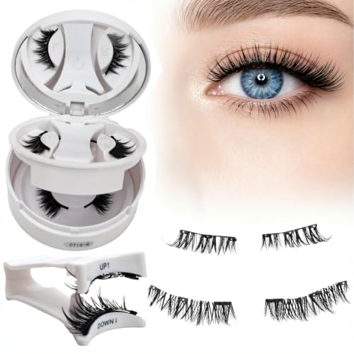 2 Paare Magnetische Wimpern Set ohne Eyeliner - Kleberfreie Magnetwimpern mit 3 Magneten & Silber-Punkt-Markierung zur Unterscheidung - Wiederverwendbar - Inkl. UP/DOWN Applikator & Etui mit Spiegel