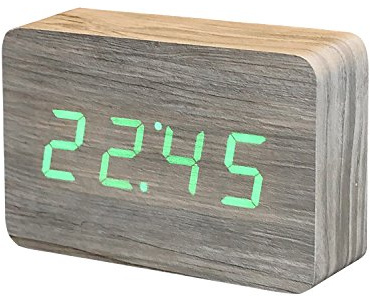 Gingko Brick LED Click Clock Wiederaufladbarer Wecker mit Sound Aktivierung (Zeit, Datum & Temperatur), Ash/Green LED