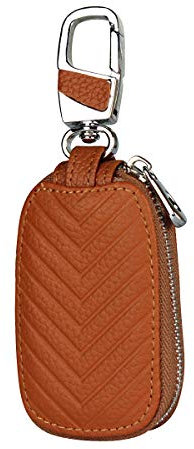 Copmob Multifunktions-Leder-Schlüsseletui,Exquisite Münztasche und Autoschlüssel-Etui,Diebstahlsicherer Autoschlüssel-Etui,Gerader Metallhaken - Hellbraun