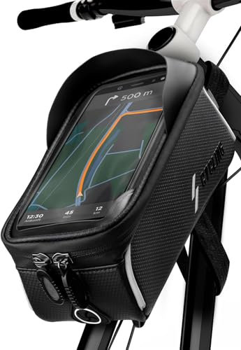 ONEFLOW Premium Handyhalterung Fahrrad Rahmentasche Wasserdicht für alle Apple iPhone | Handyhalter Fahrrad Tasche Rahmen Halterung mit Smartphone Touchscreen Sichtfenster, Schwarz