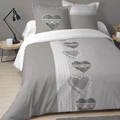 LOVELY CASA Housse de Couette et 2 taies 260 x 240 cm Dulce Taupe