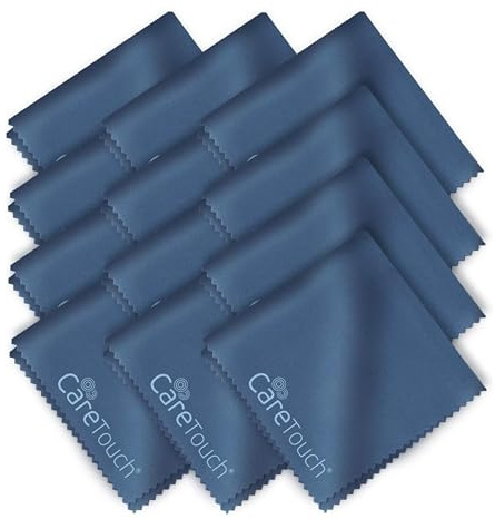 Care Touch Eyeglass Cleaning Cloth - 12 Pack of Microfiber Cleaning Cloth for Glasses, Lenses, Phones and Screens - Large, Lint-Free, Reusable and Scratch-Free - 6 x 7 Inches - Navy