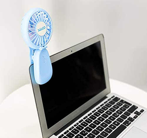 Salco Handventilator Klein & Tragbar – Mini USB Ventilator Faltbar | 800mAh Akku, 2 Geschwindigkeiten bis 5334 U/Min, Leiser 2-in-1 Tischventilator, 7-fach LED-Farbwechsel, Für Reisen, Büro