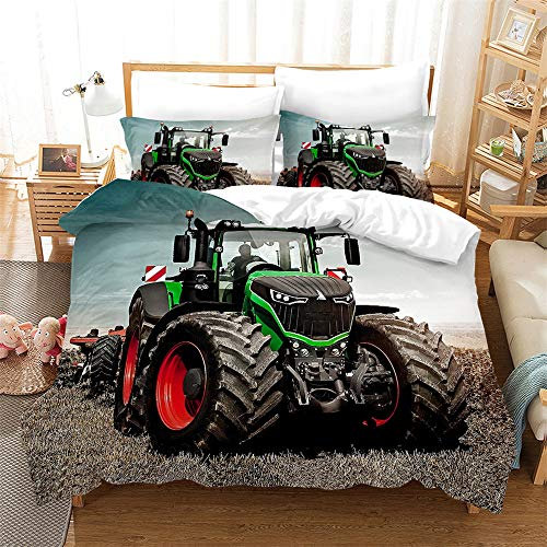 GDGM Agmdno Traktoren Bettwäsche 135x200 Jungen | Traktor & Mähdrescher Design Kinderbettwäsche,Kissenbezug Bettbezüge Mit Reißverschluss, 2 Teilig (A03,135x200cm+80x80cmx1)