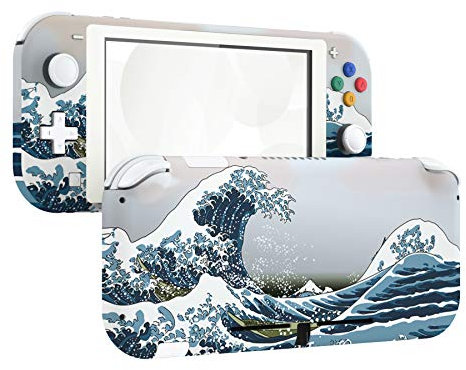 eXtremeRate Carcasa Compatible con Nintendo Switch Lite, Cubierta Completa de NSL Control Portátil, Incluye Funda & Botones & Protector de Pantalla - La Gran Ola