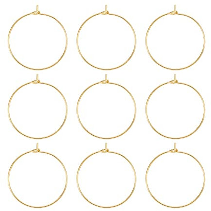 Cheriswelry Goldene Kreolen, 25 mm, Messing, rund, Draht-Creolen, Weinglas-Charm-Ringe, Perlen-Reifen für DIY-Schmuck, Basteln, 50 Stück