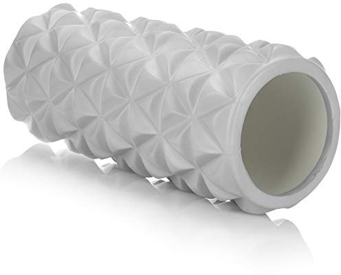 COM-FOUR® Yoga-Rolle, stimmulierender Faszienroller - Durchblutungsförderung und Entspannung nach Arbeit, Fitness, Yoga, Training & Sport (grau)