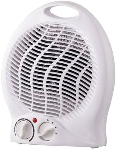 Bakaji Caldobagno Stufa Elettrica Potenza 2000 Watt Termoventilatore 2 Potenze con Termostato Regolabile + Funzione Ventilatore Freddo e Manico per il Trasporto Dimensione 13 x 13 x 29 cm (Bianco)