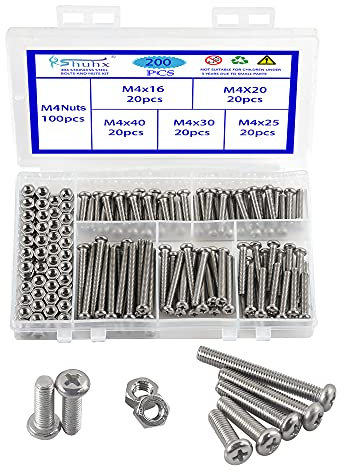 Rshuhx 200PCS M4 Bullone e Dadi Viti a Testa Bombata a Croce Phillips Vite e Dado Acciaio Inox 304 Pan a Croce Bullone Meccanico Set di Assortimenti Per Riparare il Fissaggio Fai Da