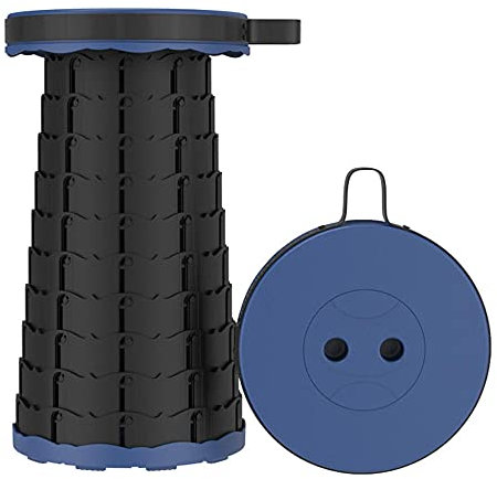 Tragbarer Klapphocker, Mini Teleskophocker Leichte Campinghocker,Tragfähigkeit 150kg, Teleskophocker Höhenverstellbar für Outdoor-Camping Reisen Picknick Garten -Blau Super