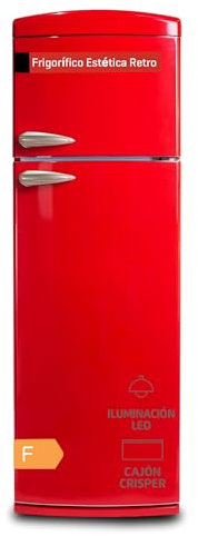 Corbero - Frigorífico | CF2P1821RR | 312L | Nevera con Luz LED | Crisper | Descongelación Manual | Estantes de Cristal | Huevera y Cubiteras | Puerta Reversible | 40 Db | Rojo