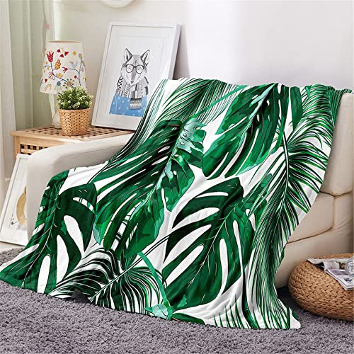 Chickwing Kuscheldecke Flauschig, 3D Blätter Drucken Kuscheldecke Flanell Winter Frühling Flanelldecke Mikrofaser Warm Wohndecke Sofa/TV Decke Bettüberwurf Tagesdecke (160x200cm,Monstera-Blätter)