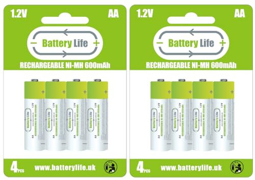 Battery Life AA Rechargeable Batteries (8 pack) 600mAh Ni-MH 1.2v Household UK Brand