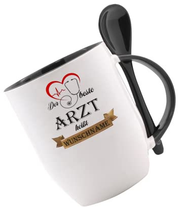 Löffeltasse - Der Beste Arzt heißt (Wunschname) - Kaffeetasse m. Motiv, Bürotasse, personalisierte Tasse mit Sprüchen oder Bildern