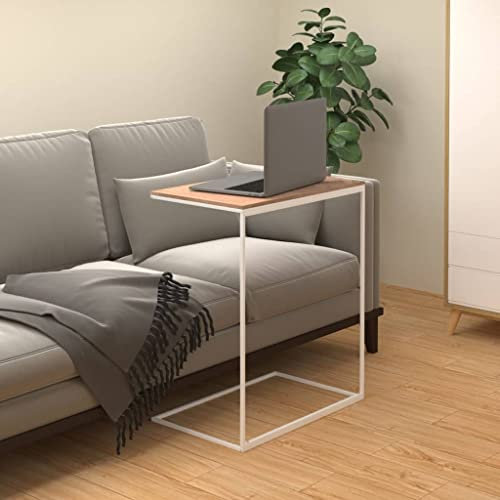Kleiner Beistelltisch C-Form Sofatisch Couchtisch Holz Tisch Betttisch dekorativer Loungetisch mit Metallgestell, für Kaffee und Laptop, Industrie-Design, 55x35x66 cm