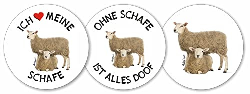 AdriLeo - Runde Aufkleber 3er-Set - Schafe - Deko Autoaufkleber Sticker