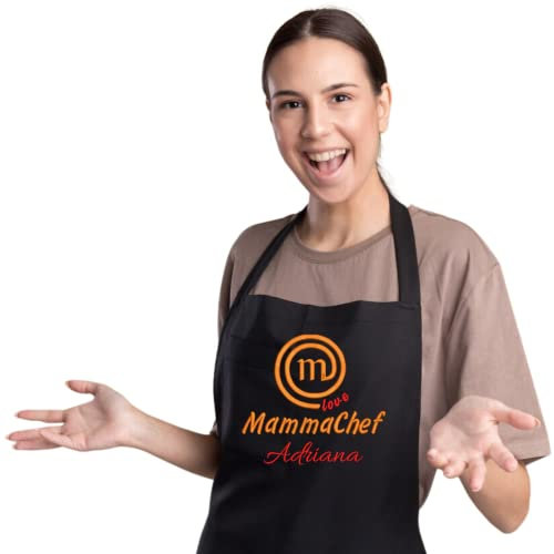 Hole Gadget ® | Grembiule Personalizzato Festa della Mamma Chef con Ricamo da Cucina con Nome Idea Regalo Personalizzata Donna Ricamato Made in Italy Divertente