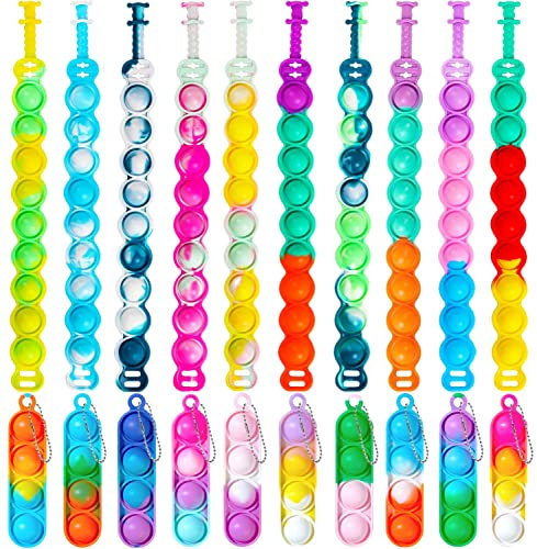 Yeefunjoy 20 Pack Pop Armband Fidget Toys Set, Pop Push It Fidget Toy, Pop Bubble Armband,Pop Armband Kinder Set,Silikon Schlüsselbund Toy Anti Stress Sensorik Pop Spielzeug für Kinder Erwachsene