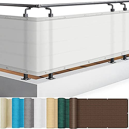 Atmungsaktiv Balkonumrandung 95 x 1000 cm Leicht Transparent UV-Schutz Balkon Sichtschutz Ohne Bohren mit Ösen und Kabelbinder für Gartenzaun Balkonzaun, Weiß