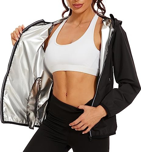 LAZAWG Sauna Suit for Women Long Sleeve Zipper Sauna Jacket Gym Workout Sweat Suits