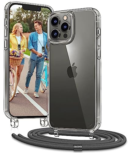 Vaykwo Handykette für Apple iPhone 12 Hülle mit Band und iPhone 12 Pro Hülle mit Band - Necklace Handyhülle - Transparente Case zum Umhängen mit Kameraschutz und Bildschirmschutz - Grau