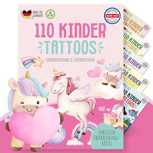 MeinBaby123 110 hautfreundliche Kinder Tattoos mit Einhörnern, Einhorn Tattoo, Kindertattoos zum Aufkleben für Mädchen, Geschenk für Mädchen, vegan & made in Germany (Einhorn & Fee)