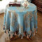 Reyox Tischdecke Jacquard Baumwolle Leinen Tischwäsche mit Quasten Eingefasst für Home Küche Dekoration Blau 2 140 x 140 cm Quadratisch