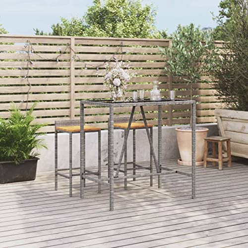 Homgoday Bartisch mit Glasplatte Küchentisch Tresentisch Stehtisch Bartheke Küchentresen Küchentheke Esstisch Beistelltisch für Wohnzimmer Esszimmer Küche Grau 110x70x110 cm Poly Rattan