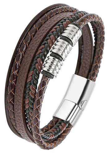 Mochity Lederarmband Herren, Herren Armband Edelstahl, Viking Herrenarmband, Schwarz Armbänder Für Männer, Männer Geschenke (E)