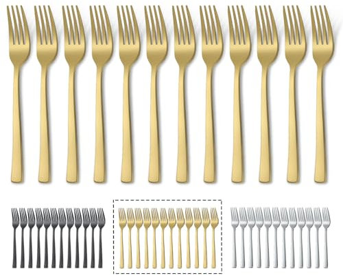 Hunnycook Set di 12 forchette dorate opache, 20,4 cm, eleganti forchette da tavola, adatte per casa/festa/ristorante, lavabili in lavastoviglie