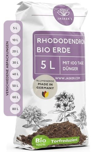Bio Rhododendronerde 5 L - Saure Erde mit 20% weniger Torf für Moorbeetpflanzen - Erde für Pflanzen mit Dünger - Saure Blumenerde - Pflanzenerde mit saurem PH-Wert