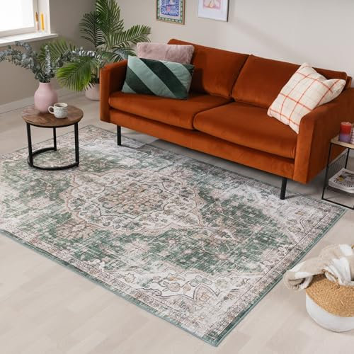 FRAAI | Home & Living Orientteppich - Leyla Medaillon Grün - Polypropylen - Kurzflor - Vintage - Orientalisch, Wohnzimmer, Esszimmer, Schlafzimmer - Carpet